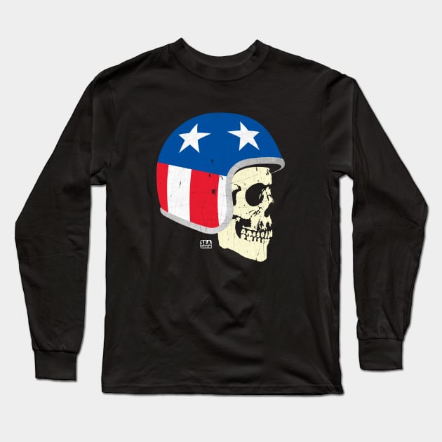 Cafe Racer Skull Biker Long Sleeve T-Shirt by SeaGreen